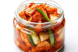 Stock photo de Kimchi est une traditionnel coréen banchan qui consiste de salé et fermenté des légumes nourriture la photographie génératif ai