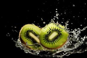 Stock photo de l'eau éclaboussure avec tranché kiwi isolé nourriture la photographie génératif ai