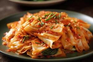 Stock photo de Kimchi est une traditionnel coréen banchan qui consiste de salé et fermenté des légumes nourriture la photographie génératif ai