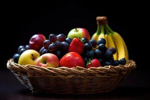 Stock photo de mélanger fruit sur le panier éditorial nourriture la photographie génératif ai