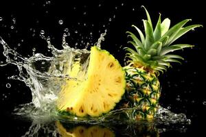 Stock photo de l'eau éclaboussure avec tranché ananas isolé nourriture la photographie génératif ai