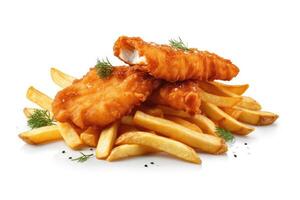 Stock photo de poisson et frites nourriture la photographie isolé blanc Contexte ai généré