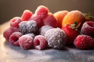 congelé fruit dans le cuisine table professionnel nourriture la photographie ai généré photo