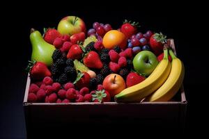 Stock photo de mélanger fruit sur le une boîte éditorial nourriture la photographie génératif ai