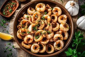 Stock photo de calamars ripieni est une savoureux italien la photographie génératif ai