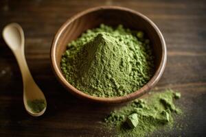 Stock photo de matcha poudre sur le cuisine plat allonger la photographie génératif ai