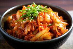 Stock photo de Kimchi est une traditionnel coréen banchan qui consiste de salé et fermenté des légumes nourriture la photographie génératif ai