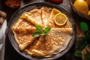 Stock photo de mile crêpe sur le cuisine plat allonger la photographie génératif ai