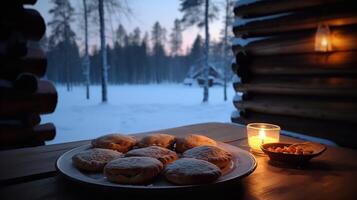 finlandais carélien tartes contre une hivernal scène photo
