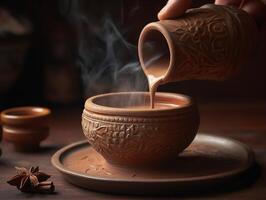 le séduisant arôme de une fraîchement brassée chai thé photo