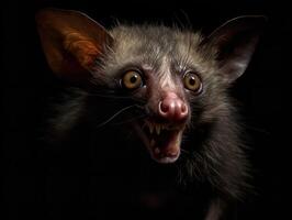 le inhabituel charme de le Aye Aye dans nocturne forêt photo