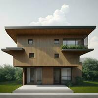 minimaliste maison extérieur dans réaliste environnement établi avec génératif ai La technologie photo