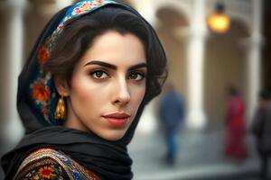 iranien femme portrait. neural réseau ai généré photo