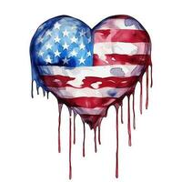 grunge cœur avec américain drapeau sur blanc arrière-plan, Etats-Unis jour, 4e de juillet photo