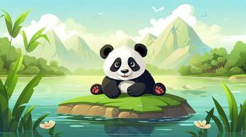 mignonne Panda illustration avec une paysage voir, généré par ai photo