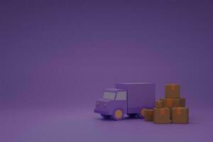 3d rendre violet livrer un camion avec papier des boites la logistique expédition concept Contexte en ligne achats photo