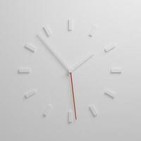 3d rendre blanc minimal mur l'horloge avec rouge seconde main compte à rebours concept photo