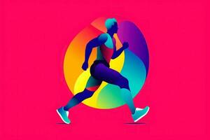 logotype fille le jogging sur une coloré arrière-plan, le concept de des sports, une en bonne santé mode de vie génératif ai photo