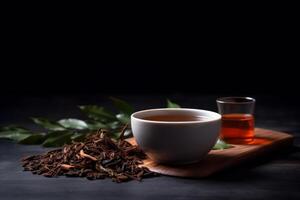 une tasse noir feuille thé génératif ai photo