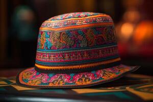 traditionnel coloré asiatique chapeau génératif ai photo