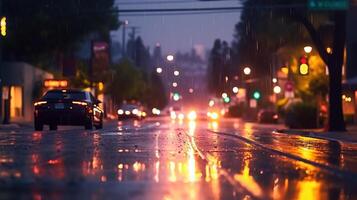 voiture flou lampe lentille Contexte avec l'eau pluie génératif ai photo