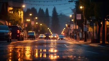 voiture flou lampe lentille Contexte avec l'eau pluie génératif ai photo