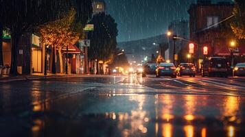 voiture flou lampe lentille Contexte avec l'eau pluie génératif ai photo