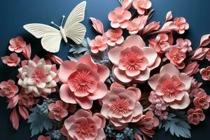 origami papier fleurs avec papillons. génératif ai photo