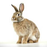 le marrant lapin est permanent sur ses de derrière jambes isolé sur blanc arrière-plan, produire ai photo