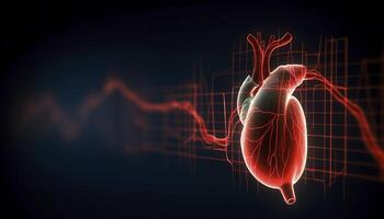 Humain cœur avec cardiogramme pour médical cœur santé se soucier arrière-plan, génératif ai photo