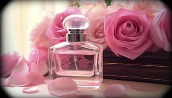 sucré Rose parfum , l'amour romance cadeau anniversaire , génératif ai photo