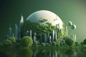 papier art , vert planète Terre de sphère futuriste , cristal Terre planète vert forêt ville , produire ai photo