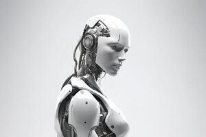 robot femme sur blanc Contexte. établi avec génératif ai technologie. photo