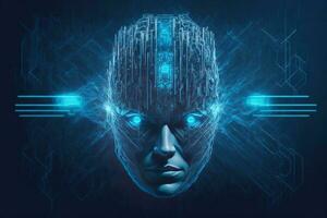 futuriste cyborg tête de face voir. 3d le rendu. ai généré photo