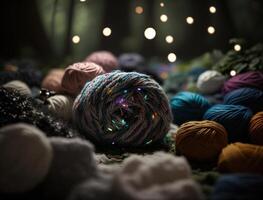 multicolore forêt fabriqué par la laine fil tissus établi avec génératif ai La technologie photo