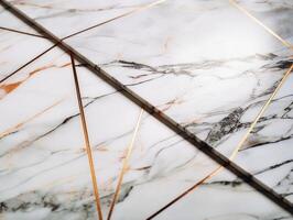 blanc marbre pierre texture Contexte avec éléments de semi-précieux des pierres et or établi avec génératif ai technologie. photo