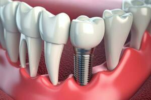 dentaire implantation, les dents avec implant vis, illustration. ai généré photo