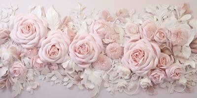 brodé minable élégant baroque des roses modèle, haute le soulagement broderie, pastel rose. ai généré photo
