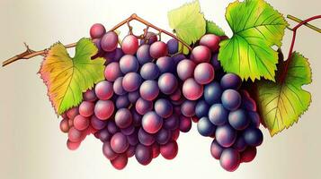 une fruit La peinture de réaliste les raisins vigne branche pendre illustration. génératif ai. photo