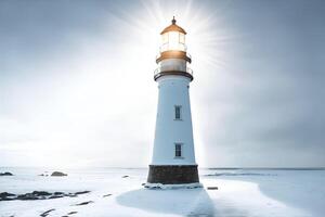 phare la tour avec balise de lumière. ai généré photo