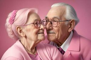 romantique grands-parents couple sur une studio Contexte. génératif ai photo