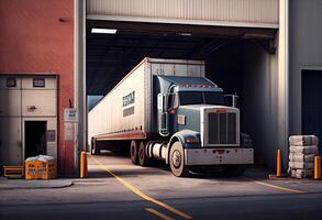 un camion parking à entrepôt chargement Dock. ai généré photo