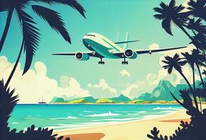 avion en volant au dessus tropical mer plage , thème de Voyage dans été voyage , vacances fin de semaine et tourisme.ai généré photo