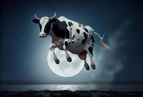 vache sauter plus de le lune. ai généré photo