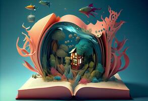 livres imagination, 3d illustration. ai généré. photo