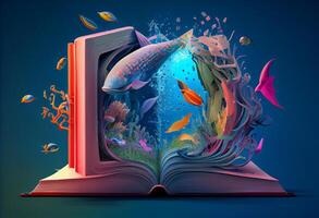 livres imagination, 3d illustration. ai généré. photo