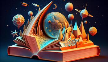 livres imagination, 3d illustration. ai généré. photo