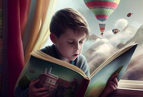 enfant livre imagination. ai généré. photo