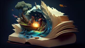 livres imagination, 3d illustration. ai généré. photo