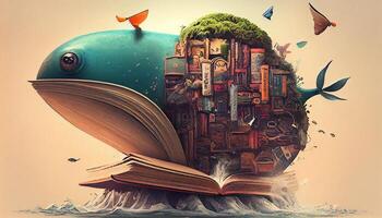 livres imagination, 3d illustration. ai généré. photo